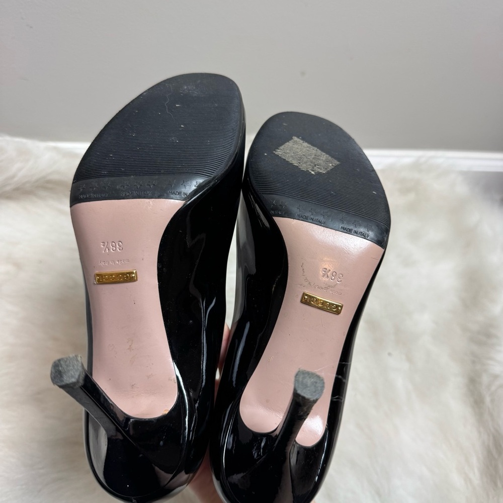 Gucci Horsebit Patent Leather Guccissima Peep Toe Pump Heels - Picture 7 of 10